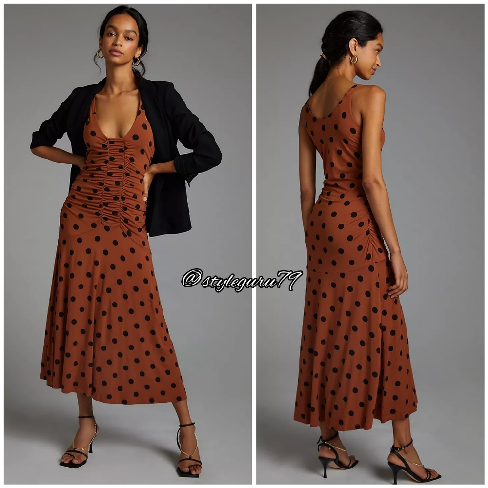 NWT, Anthropologie, Maeve Ruched Midi Dress